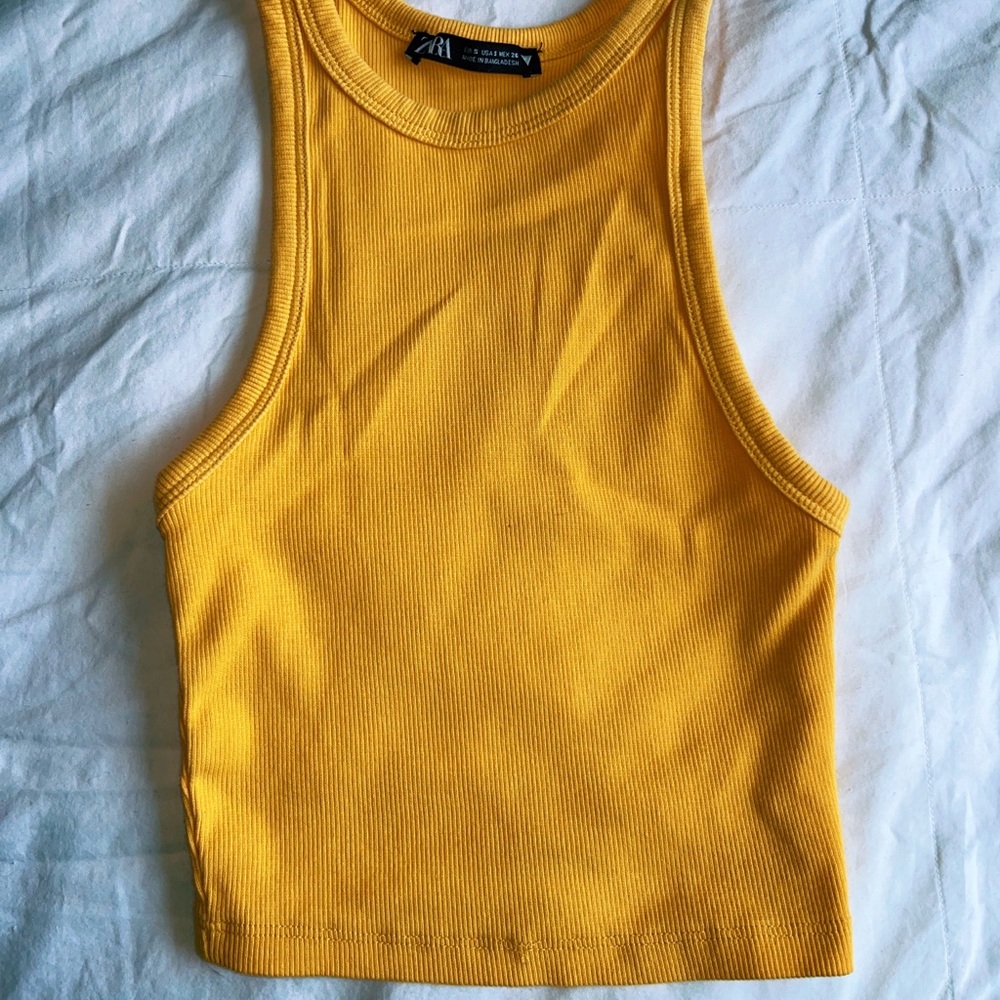 ORANGE ZARA RIBBED HALTER TANK